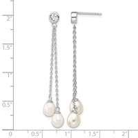 Sterling Silver Rhodium-plated 6-7mm White Rice Freshwater Cultured Pearl and CZ Post Dangle Earrings view 4