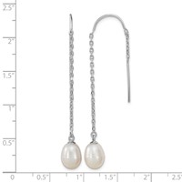 Sterling Silver Rhodium-plated 7-8mm White Teardrop Freshwater Cultured Pearl Threader Earrings view 4