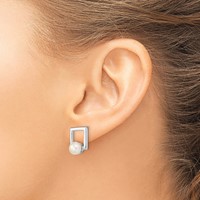 Sterling Silver Rhodium-plated 6-7mm White Button Freshwater Cultured Pearl Square Post Earrings view 3