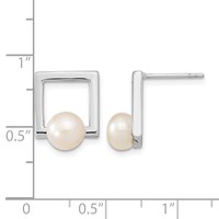Sterling Silver Rhodium-plated 6-7mm White Button Freshwater Cultured Pearl Square Post Earrings view 4