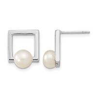 Sterling Silver Rhodium-plated 6-7mm White Button Freshwater Cultured Pearl Square Post Earrings view 1