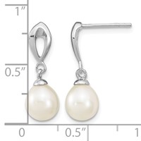 Sterling Silver Rhodium-plated 7-8mm White Rice Freshwater Cultured Pearl Post Dangle Earrings view 4