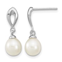 Sterling Silver Rhodium-plated 7-8mm White Rice Freshwater Cultured Pearl Post Dangle Earrings view 1