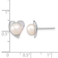 Sterling Silver Rhodium-plated 7-8mm White Button Freshwater Cultured Pearl Heart Post Earrings view 4