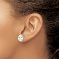 Sterling Silver Rhodium-plated 3-5mm White Button Freshwater Cultured Pearl and CZ Flower Post Earrings view 3