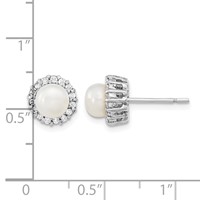 Sterling Silver Rhodium-plated CZ Synthetic Pearl Post Earrings view 4