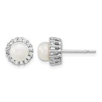 Sterling Silver Rhodium-plated CZ Synthetic Pearl Post Earrings view 1