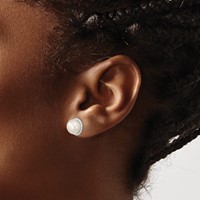 Sterling Silver Rhodium-plated 8-9mm White Button Freshwater Cultured Pearl Post Earrings view 3