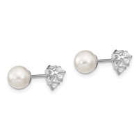 Sterling Silver Rhodium-plated Polished White 5-6mm Imitation Shell Pearl & CZ Reversible Post Earrings view 3