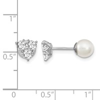 Sterling Silver Rhodium-plated Polished White 5-6mm Imitation Shell Pearl & CZ Reversible Post Earrings view 5