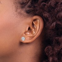 Sterling Silver Rhodium-plated Polished White 8-9mm Imititation Shell Pearl & CZ Hexagon Reversible Post Earrings view 3