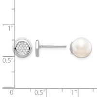 Sterling Silver Rhodium-plated Polished White 8-9mm Imititation Shell Pearl & CZ Hexagon Reversible Post Earrings view 4