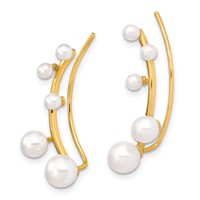 Sterling Silver Gold-tone Flash Gold-plated 3-6mm White Round Freshwater Cultured Pearl Ear Climber Earrings view 2
