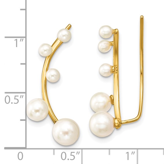 Sterling Silver Gold-tone Flash Gold-plated 3-6mm White Round Freshwater Cultured Pearl Ear Climber Earrings