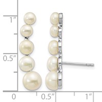 Sterling Silver Rhodium-plated 4-6mm White Freshwater Cultured Pearl Post Ear Climber Earrings view 4