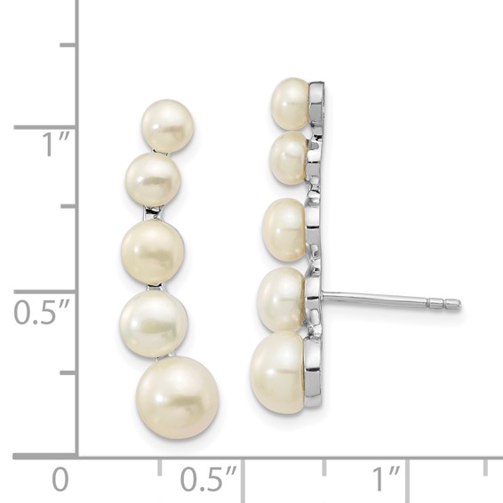 Sterling Silver Rhodium-plated 4-6mm White Freshwater Cultured Pearl Post Ear Climber Earrings