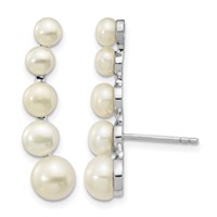 Sterling Silver Rhodium-plated 4-6mm White Freshwater Cultured Pearl Post Ear Climber Earrings view 1