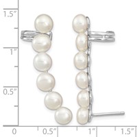 Sterling Silver Rhodium-plated 5-6mm White Button Freshwater Cultured Pearl Post Ear Climber and Cuff Earrings view 5