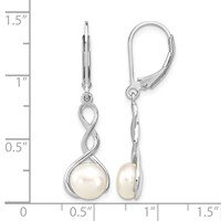 Sterling Silver Rhodium-plated Twisted 7-8mm White Button Freshwater Cultured Pearl Leverback Dangle Earrings view 4