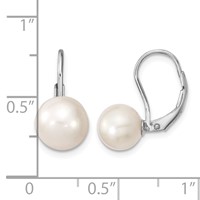 Sterling Silver Rhodium-plated 8-9mm White Round Freshwater Cultured Pearl Leverback Earrings view 4