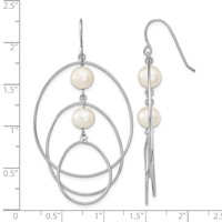 Sterling Silver Rhodium-plated 8-9mm White Semi-Round Freshwater Cultured Pearl Circles Dangle Earrings view 4