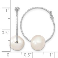 Sterling Silver Rhodium-plated 8-9mm White Round Freshwater Cultured Pearl Hoop Earrings view 4