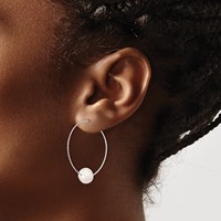 Sterling Silver Rhodium-plated 8-9mm White Semi-Round Freshwater Cultured Pearl Hoop Earrings view 3