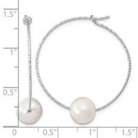 Sterling Silver Rhodium-plated 8-9mm White Semi-Round Freshwater Cultured Pearl Hoop Earrings view 4