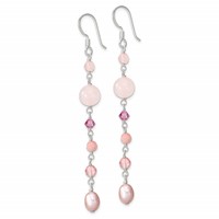 Sterling Silver Polished Pink Fwc Pearl, Pink Jade, Rosaline, Cherry & Rose Quartz Dangle Earrings view 2