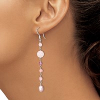 Sterling Silver Polished Pink Fwc Pearl, Pink Jade, Rosaline, Cherry & Rose Quartz Dangle Earrings view 3
