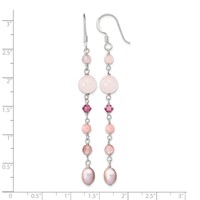 Sterling Silver Polished Pink Fwc Pearl, Pink Jade, Rosaline, Cherry & Rose Quartz Dangle Earrings view 4