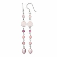 Sterling Silver Polished Pink Fwc Pearl, Pink Jade, Rosaline, Cherry & Rose Quartz Dangle Earrings view 1