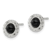 Sterling Silver Polished & Textured Black Onyx Post Earrings view 2