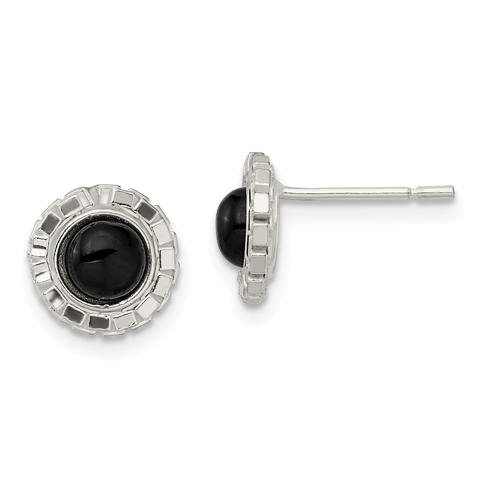 Sterling Silver Polished & Textured Black Onyx Post Earrings (QE13919)