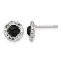 Sterling Silver Polished & Textured Black Onyx Post Earrings view 1