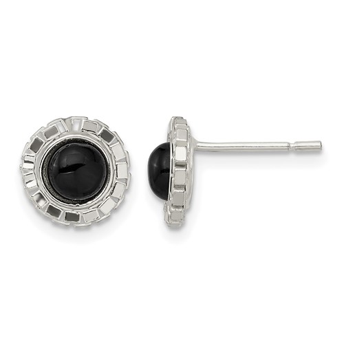 Sterling Silver Polished & Textured Black Onyx Post Earrings
