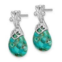 Sterling Silver Rhodium-plated Earrings with Reconstituted Turquoise Dangle view 2