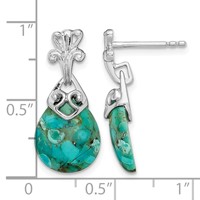 Sterling Silver Rhodium-plated Earrings with Reconstituted Turquoise Dangle view 4