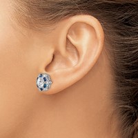 Sterling Silver Rhodium-plated Blue Spinel and CZ Flower Post Earrings view 3
