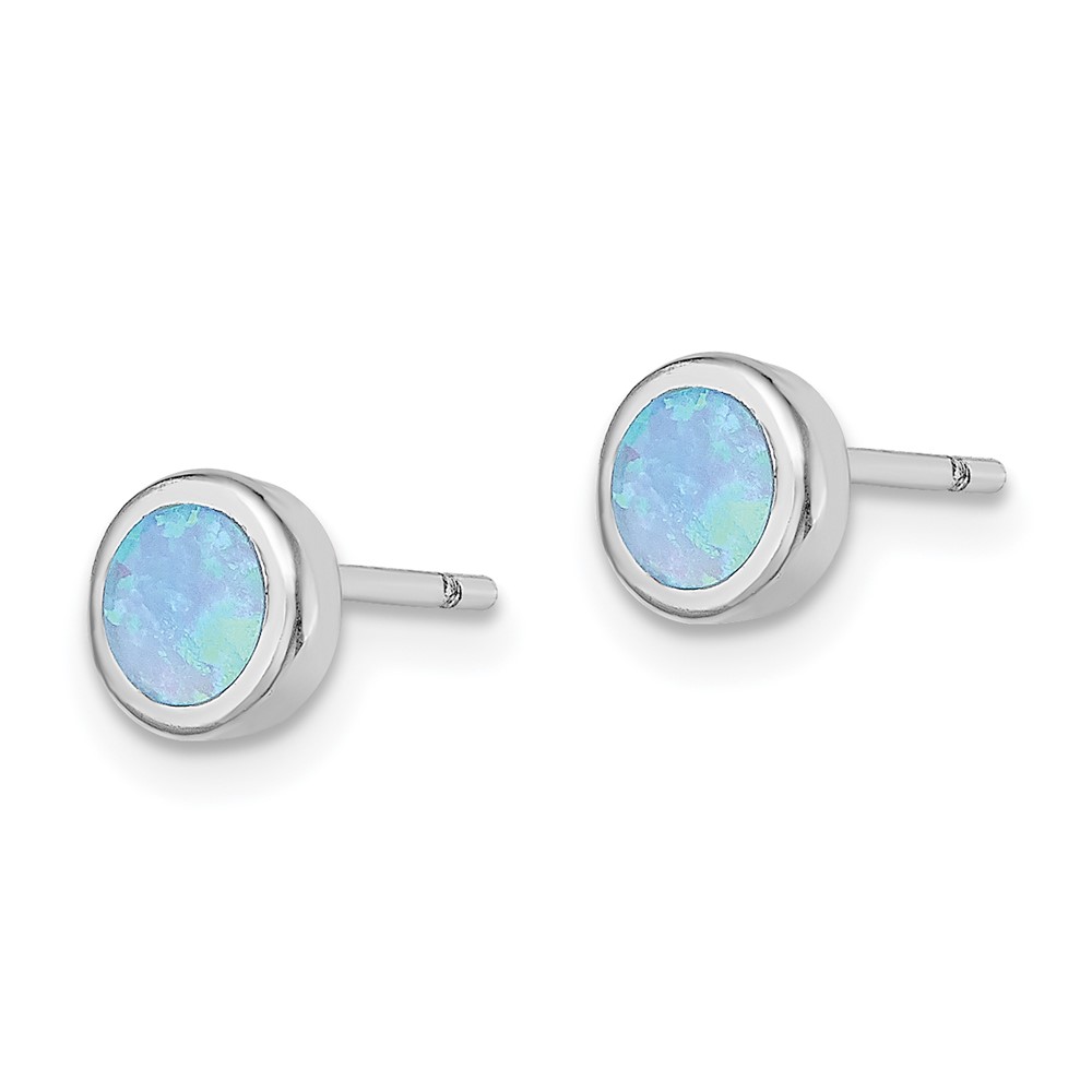 Sterling Silver RH-plated Polished Blue Created Opal Round Stud Earrings (QE13939)