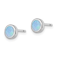 Sterling Silver RH-plated Polished Blue Created Opal Round Stud Earrings view 2