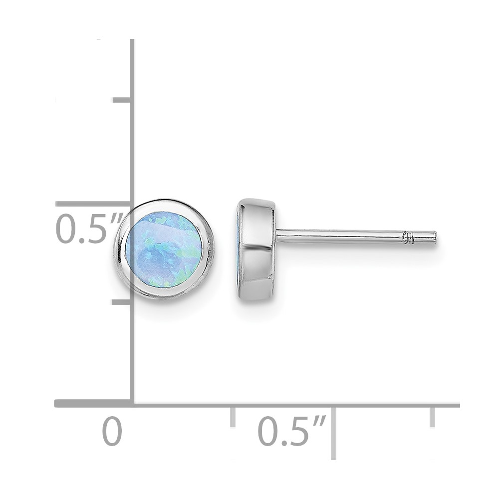 Sterling Silver RH-plated Polished Blue Created Opal Round Stud Earrings (QE13939)