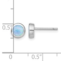 Sterling Silver RH-plated Polished Blue Created Opal Round Stud Earrings view 4
