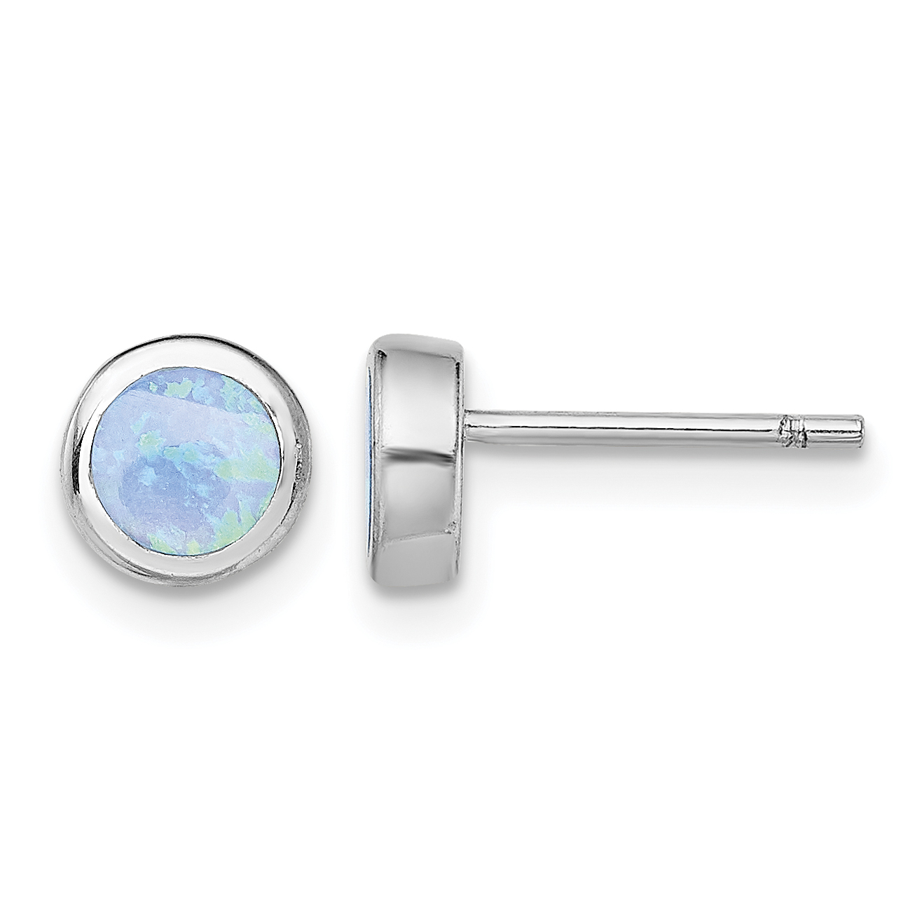 Sterling Silver RH-plated Polished Blue Created Opal Round Stud Earrings (QE13939)