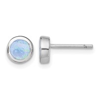 Sterling Silver RH-plated Polished Blue Created Opal Round Stud Earrings view 1