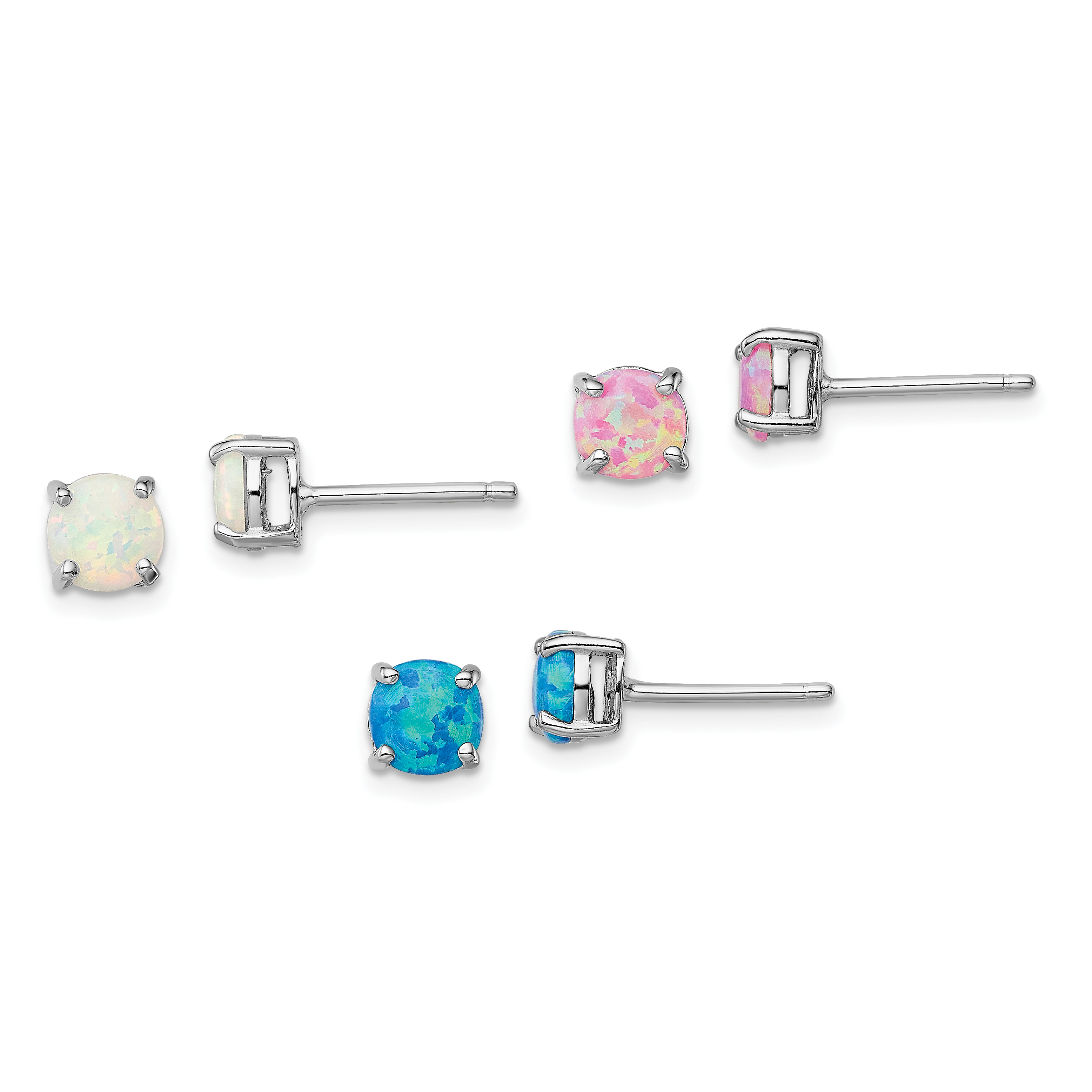 Sterling Silver Rhodium-plated White/Pink/Blue Cr. Opal Set/3 Earrings (QE13942SET)