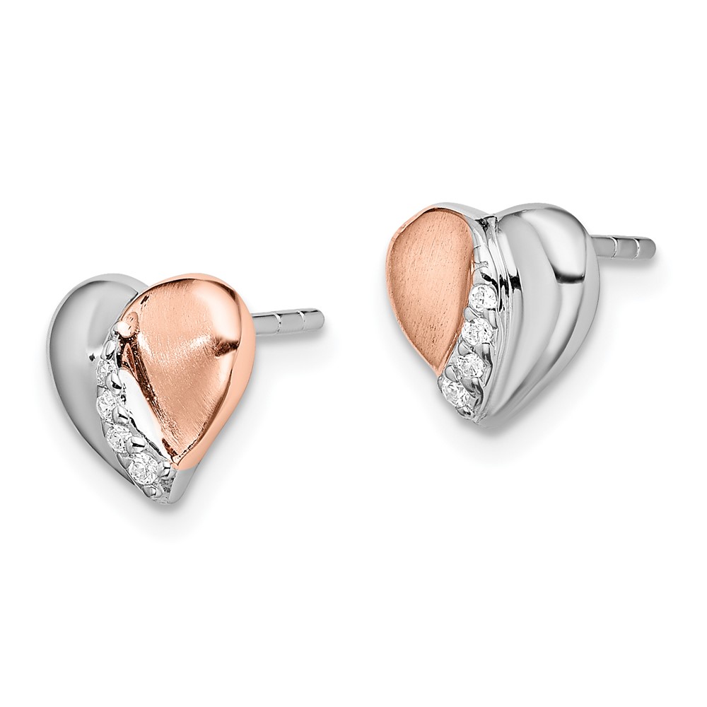Sterling Silver Rhodium/Rose Gold-plated CZ Heart Earrings (QE13945)