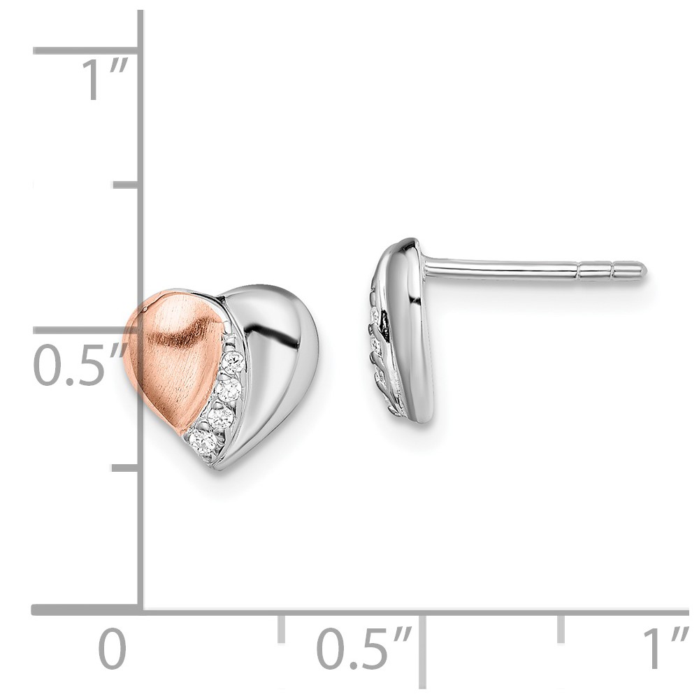 Sterling Silver Rhodium/Rose Gold-plated CZ Heart Earrings (QE13945)