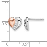 Sterling Silver Rhodium Rose Gold-plated CZ Heart Earrings view 4