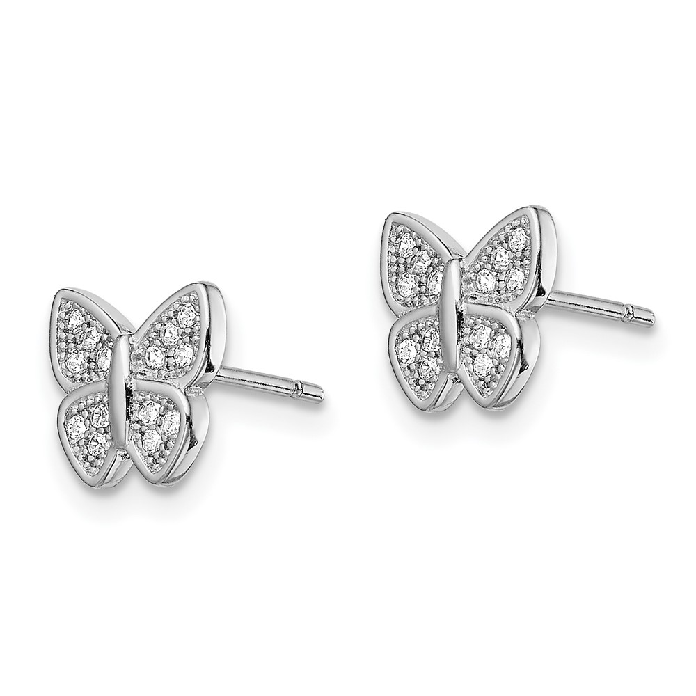 Sterling Silver Rhodium-plated CZ Butterfly Post Earrings (QE13964)